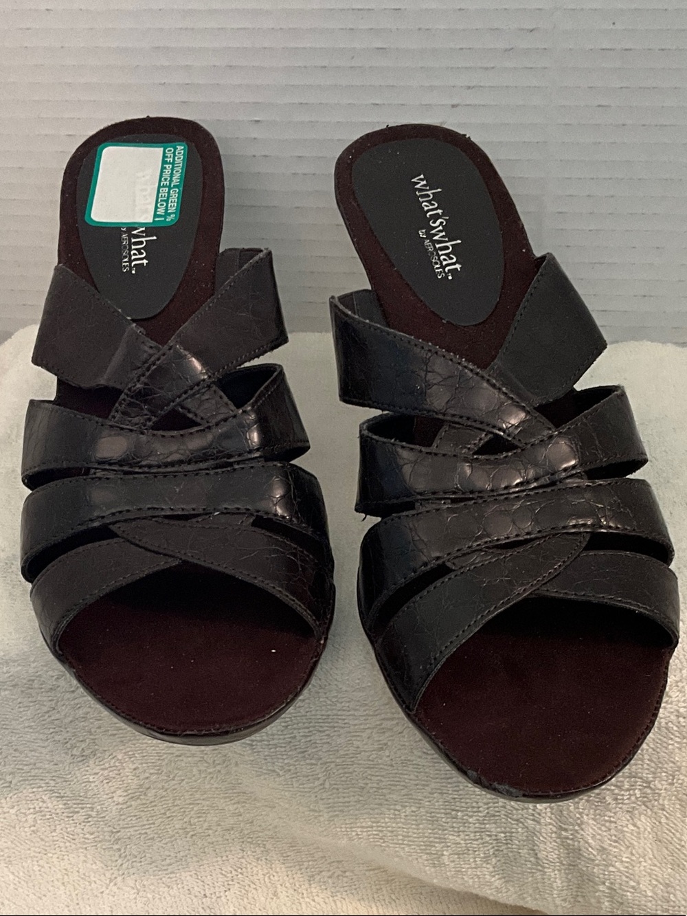AEROSOLES Black Croc-Embossed Strappy Slide Mules